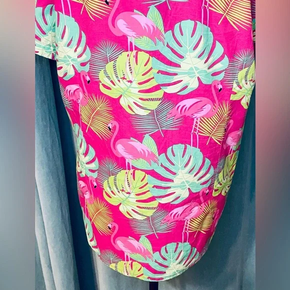Massive Flamingo Hawaiian Shirt Size Small Pink Green Bright Button Up - Picture 5 of 13